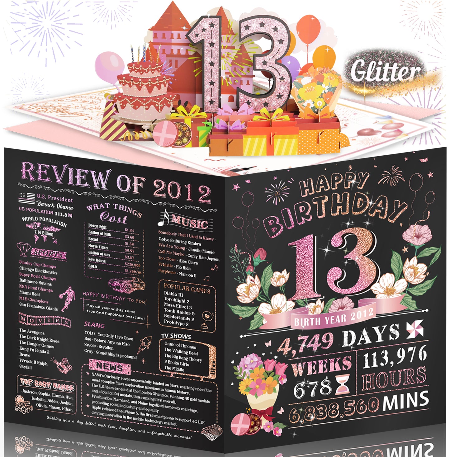 Aiunmiol 10th Birthday Card for Girl Daughter, Pop Up 10th Birthday Gifts Cards for Granddaughter Niece, Happy 10 Year Old Birthday Decorations for Daughter Girls, Review of 2015, Pink