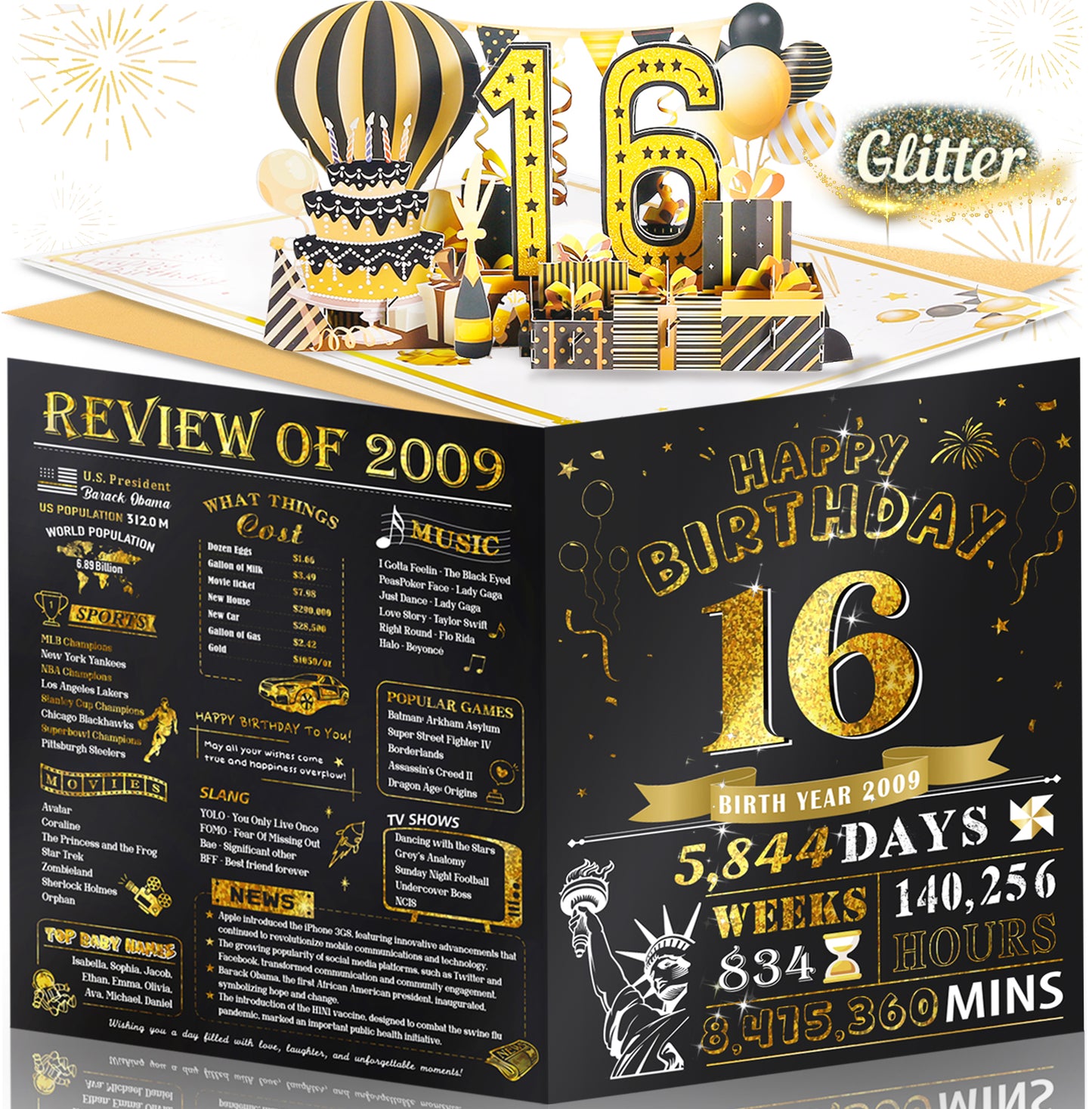 Aiunmiol 21st Birthday Card for Son Grandson, Jumbo 3D Pop Up 21st Birthday Cards for Boy Girl, Happy 21 Year Old Her Him Daughter Funny Bday Gifts, Review of 2004, Black Gold