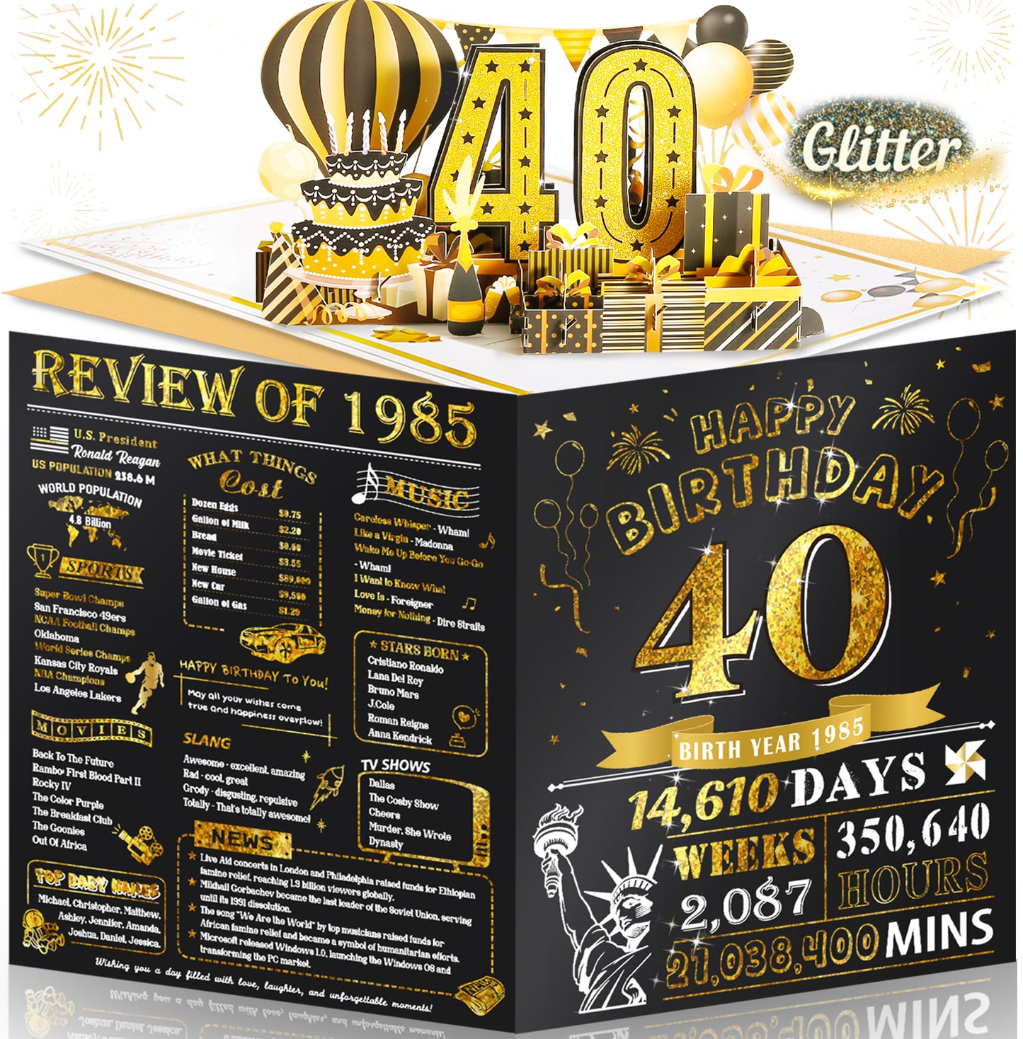 Aiunmiol 21st Birthday Card for Son Grandson, Jumbo 3D Pop Up 21st Birthday Cards for Boy Girl, Happy 21 Year Old Her Him Daughter Funny Bday Gifts, Review of 2004, Black Gold