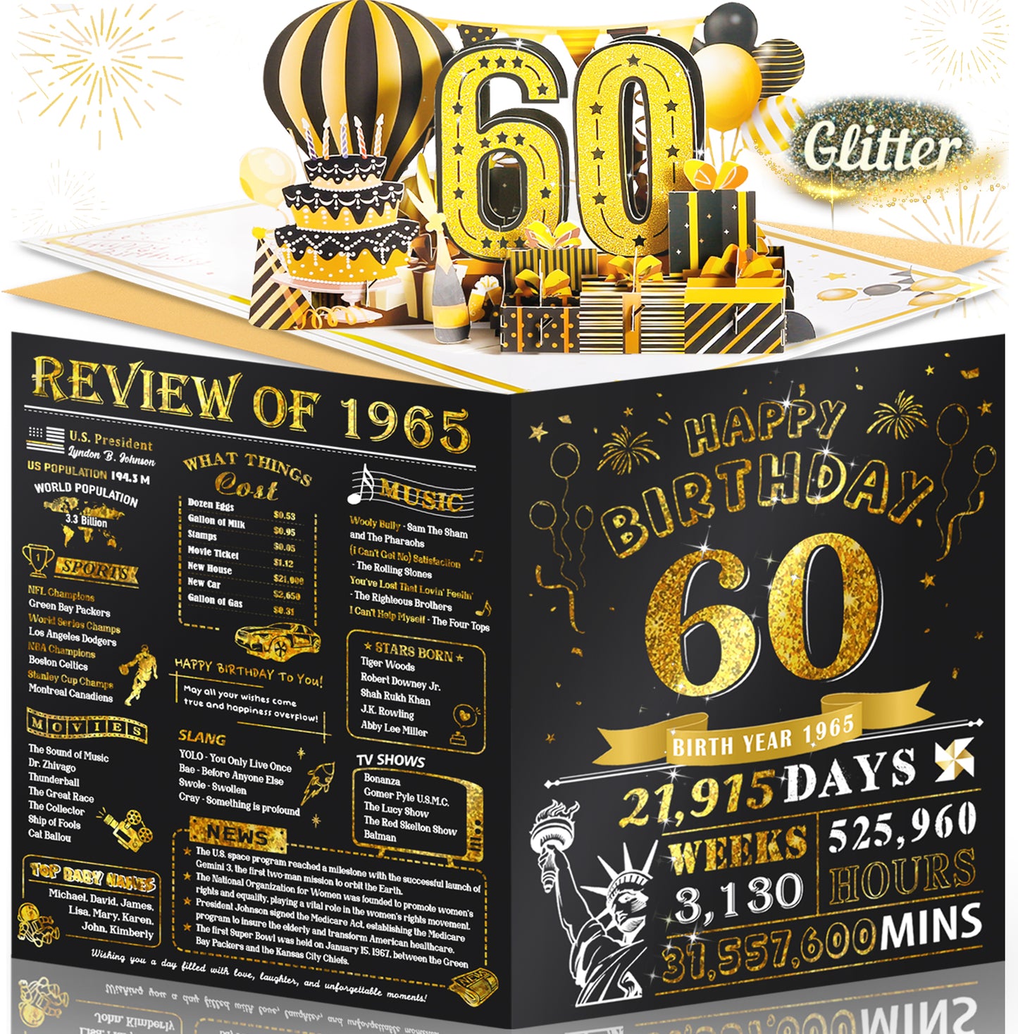 Aiunmiol 21st Birthday Card for Son Grandson, Jumbo 3D Pop Up 21st Birthday Cards for Boy Girl, Happy 21 Year Old Her Him Daughter Funny Bday Gifts, Review of 2004, Black Gold