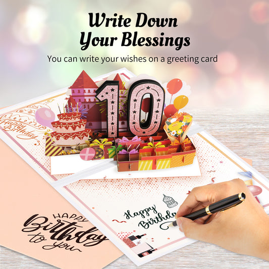 Aiunmiol 10th Birthday Card for Girl Daughter, Pop Up 10th Birthday Gifts Cards for Granddaughter Niece, Happy 10 Year Old Birthday Decorations for Daughter Girls, Review of 2015, Pink