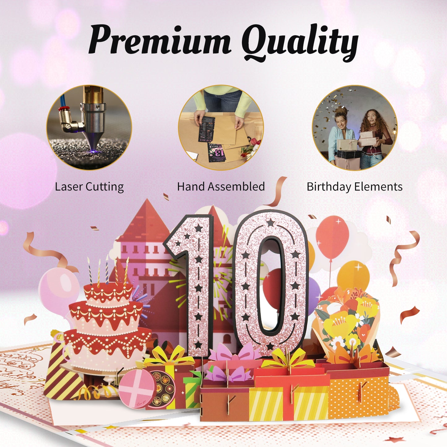 Aiunmiol 10th Birthday Card for Girl Daughter, Pop Up 10th Birthday Gifts Cards for Granddaughter Niece, Happy 10 Year Old Birthday Decorations for Daughter Girls, Review of 2015, Pink