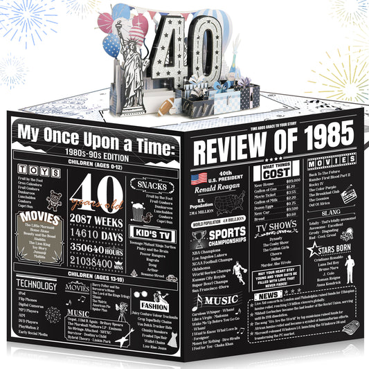 Aiunmiol Cool 40th Birthday Card Gifts for Men Women, Large 3D Pop-up 40 Year Old Bday Card for Him Her, Best Happy Turning 40 Birthday Gift Ideas for Dad Husband, Back In 1985 40th Birthday Decorations, Black