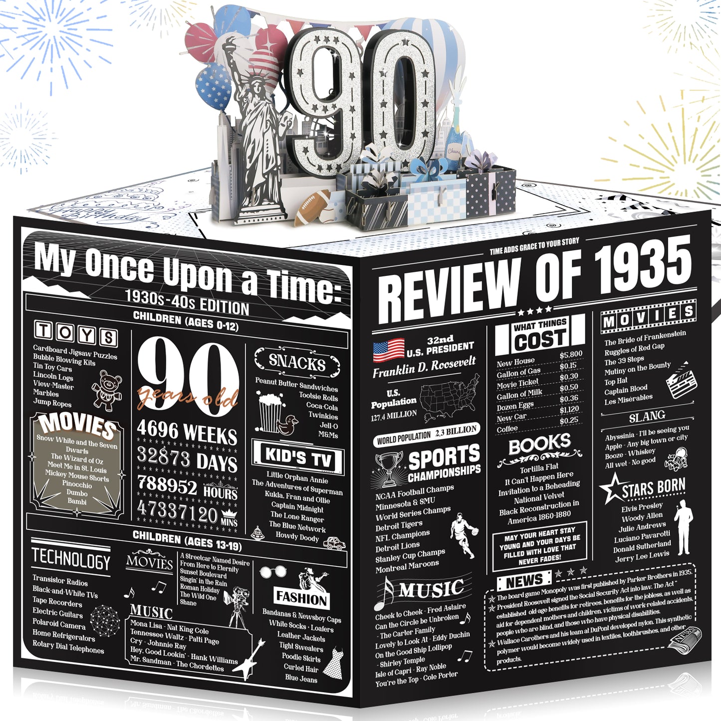 Aiunmiol Cool 40th Birthday Card Gifts for Men Women, Large 3D Pop-up 40 Year Old Bday Card for Him Her, Best Happy Turning 40 Birthday Gift Ideas for Dad Husband, Back In 1985 40th Birthday Decorations, Black