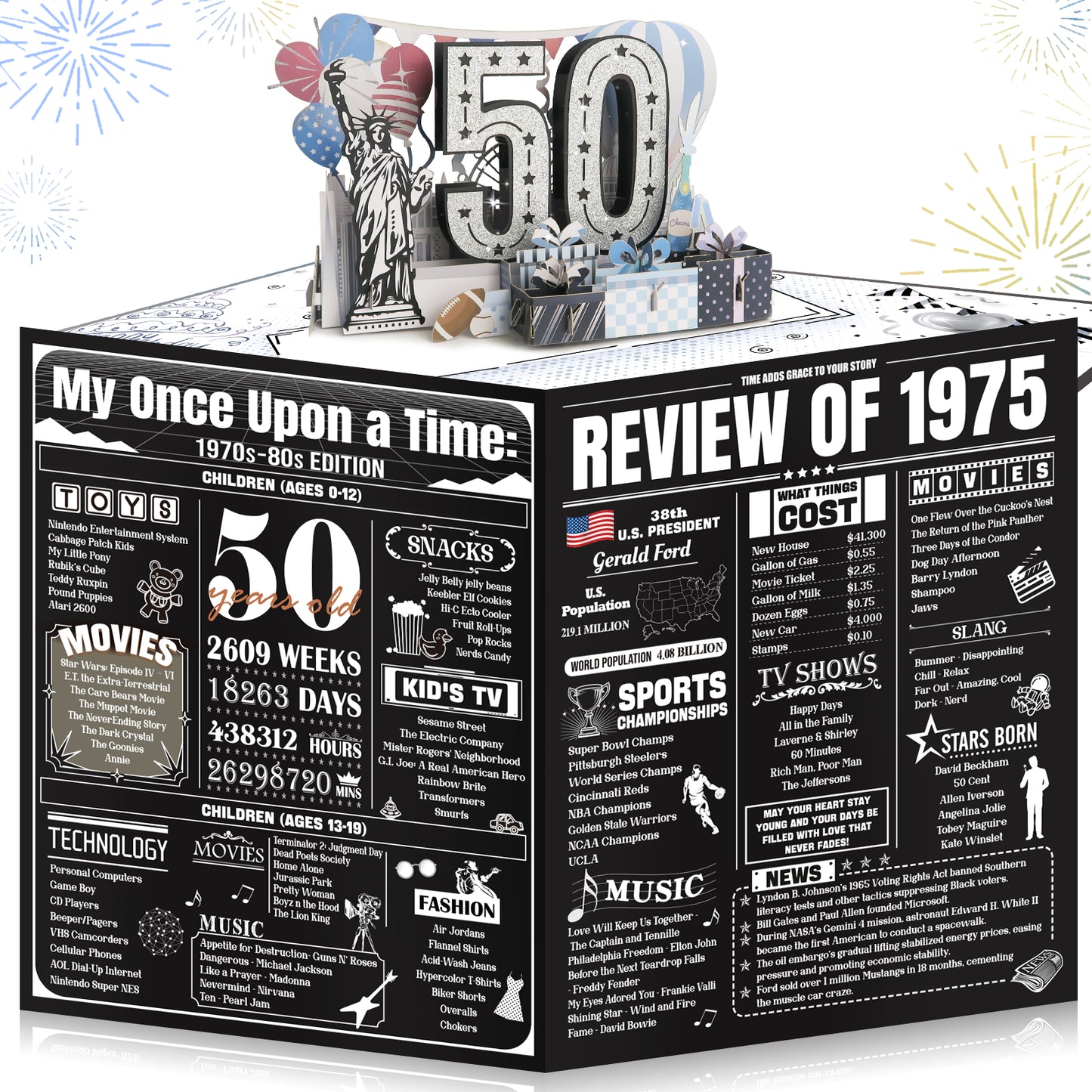 Aiunmiol Cool 40th Birthday Card Gifts for Men Women, Large 3D Pop-up 40 Year Old Bday Card for Him Her, Best Happy Turning 40 Birthday Gift Ideas for Dad Husband, Back In 1985 40th Birthday Decorations, Black