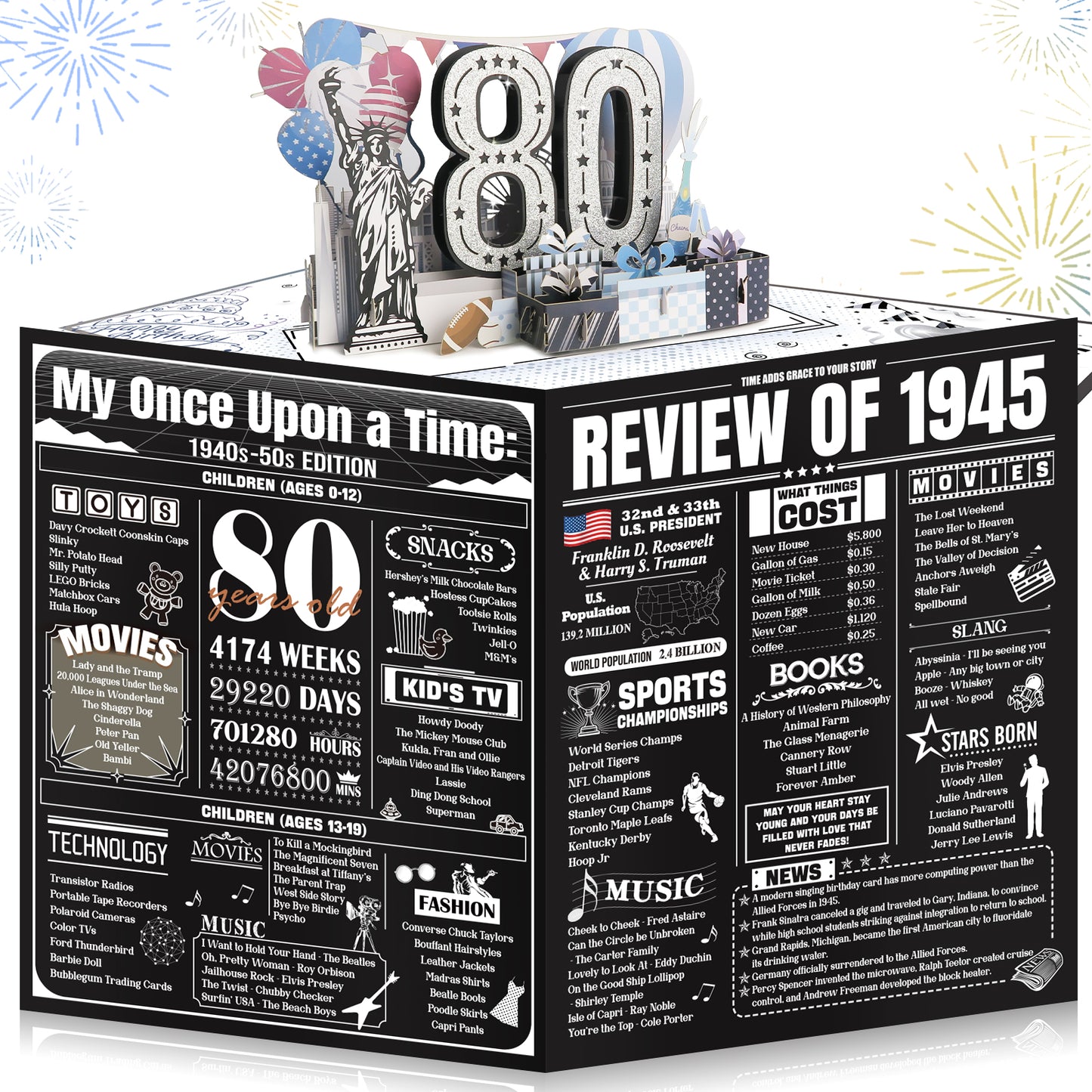 Aiunmiol Cool 40th Birthday Card Gifts for Men Women, Large 3D Pop-up 40 Year Old Bday Card for Him Her, Best Happy Turning 40 Birthday Gift Ideas for Dad Husband, Back In 1985 40th Birthday Decorations, Black